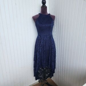 DressyStar Womens Halter Floral Lace Hi-Lo Party Dress Navy M Blue Sleeveless